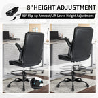 Misolant Drafting Chair with Footrest Ring, Tall Office Chair for Standing Desk, PU Faux Leather Bar Counter Height Chairs with Adjustable Height, 360° Swivel Wheels for Garage Office, Black