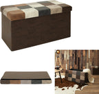HOME DECO FACTORY, HD7666, Patchwork PU M2, Bistro Indus Furniture, Folding Chest and Bench, 76x38x38cm, Seat Height 38cm, Brown