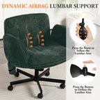 Criss Cross Chair with Lumbar Airbag & Folding Arms Relieve Back Pain, Wide Cross Legged Office Chair for Home Office, Comfy Swivel Desk Chair with Wheels, 5 Level Adjustable Armrest, Chenille(Green)