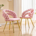 Montary Modern Pink Velvet Dining Chairs with Bubble Back, Set of 2 Accent Chair with Gold Metal Legs, Upholstered Vanity Chair for Dining Room, Living Room, Bedroom