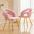 Montary Modern Pink Velvet Dining Chairs with Bubble Back, Set of 2 Accent Chair with Gold Metal Legs, Upholstered Vanity Chair for Dining Room, Living Room, Bedroom