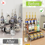 3-Tier Coffee Syrup Rack for Countertop, Large Capacity 12-Bottles Syrup Stand with Wood Shelf & Metal Frame for Coffee Bar, Premium Grey Coffee Organizer Station/Wine Rack for Kitchen Storage