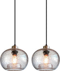 CASAMOTION Hand Blown Clear Glass Pendant Lights with Black Marble, Modern Rustic Kitchen Island Ceiling Hanging Light Fixtures for Dining Room Table Bedroom, Oval Globe 8.7 Inch Diameter, 2 Pack