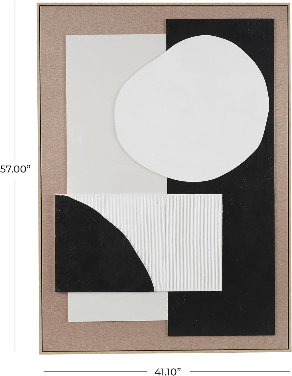 Deco 79 Wood Geometric Textured Wall Decor with Abstract Black and White Shapes and Fabric Backing, 41" x 2" x 57", Brown