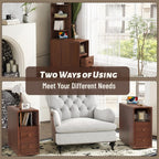 Tall Side Table Fully Assembled End Tables with Charging Station, 47 Inch High Nightstand Bed Side Table with Storage for Living Room & Bed Room, Just Need to Install Legs and Upper Shelves (Walnut)