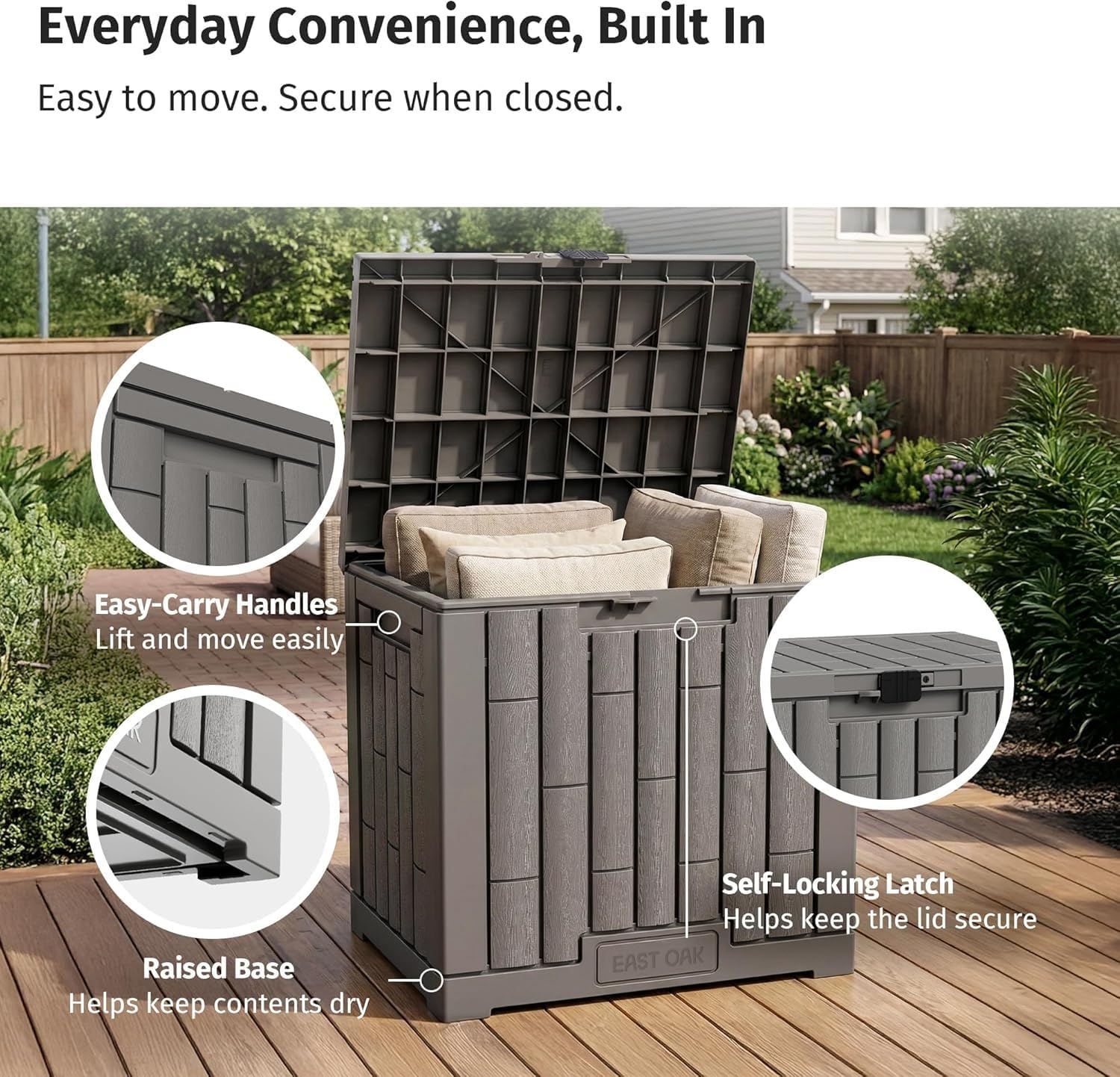 EAST OAK Outdoor Storage Box, 31 Gallon Deck Box for Patio Cushions, Pool Accessories & Garden Tools, Waterproof Resin Storage Container, Ash Grey