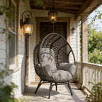 Wicker Egg Chair Outdoor Indoor, 8-Inch Plush Cushion, 400lbs Capacity, Removable Cover Balcony Chairs(Black+Gray)