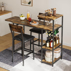 Garvee Dining Table Set for 2, 3-Piece Expandable Bar Table and Chairs Set, with Storage Shelves and Wine Rack, Small Kitchen Dining Set for Living Room, Apartment