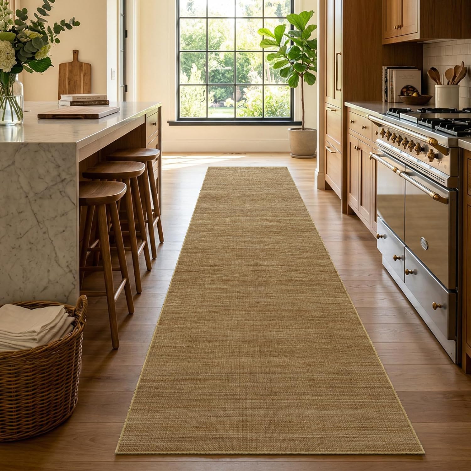 Jute 3x10 Hallway Runner Rug: Boho Washable Non Slip Carpet with Rubber Backing No Shed Woven Farmhouse Home Decor Pet Friendly Easy Care Rugs for Kitchen Entryway Bedroom Natural Brown