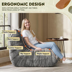 WLIVE Bean Bag Chair for Adults, Teddy Fleece Togo Chair, Giant, Memory Foam, for Living Room and Bedroom, Single, Grey