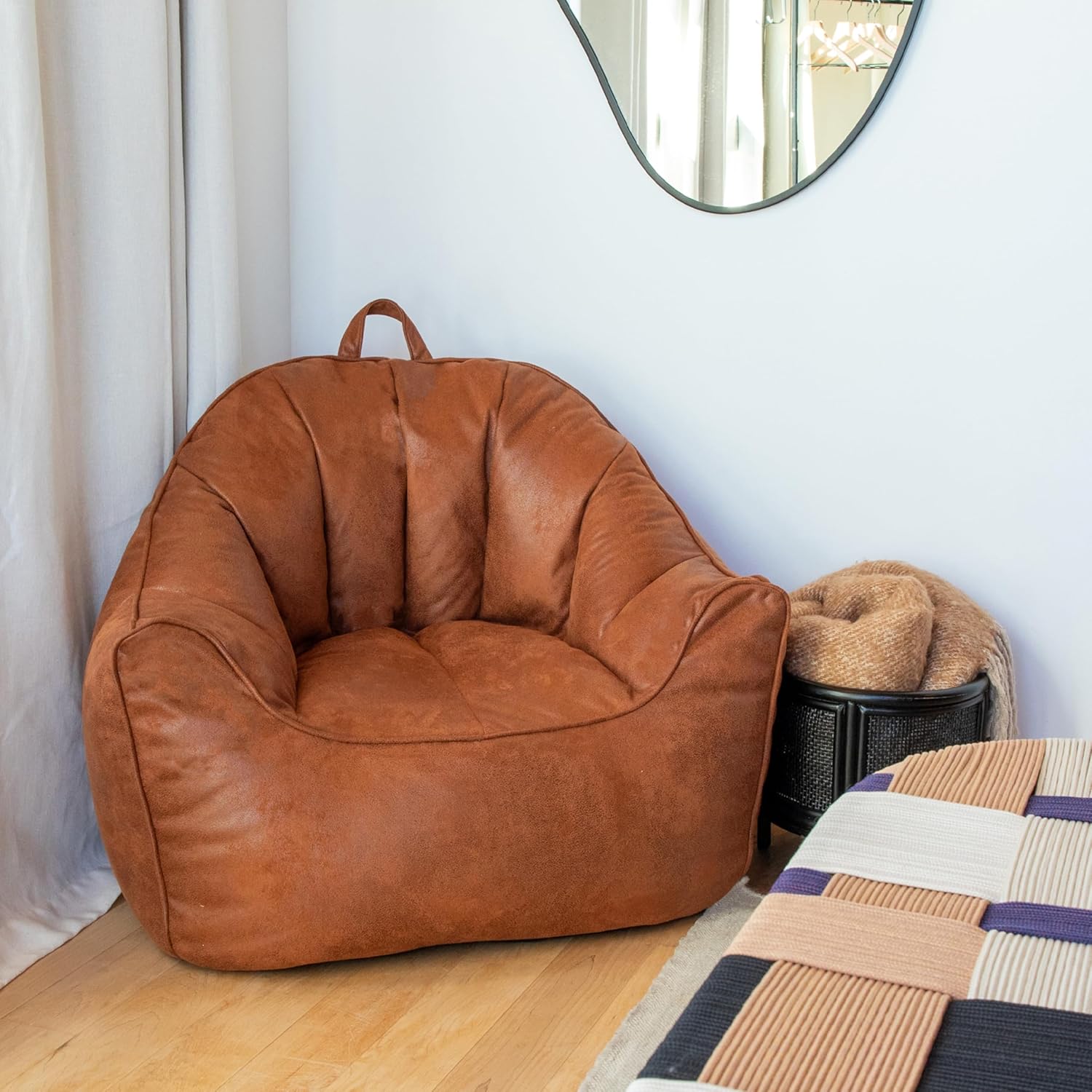 Big Joe Hug Bean Bag Chair, Tan, Vegan Suede, Kids and Teens, 3 feet