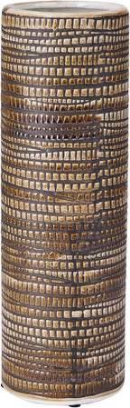Elements 4.53x4.53x13.98 Inch Textured Ceramic Cylinder Vase, Black and White
