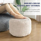 Round Ottoman,Corduroy Pouf Ottoman Foot Rest,Storage Footstool for Living Room,18x14 Soft Floor Poufs,Memory Foam Filling - Beige, 18x14 in