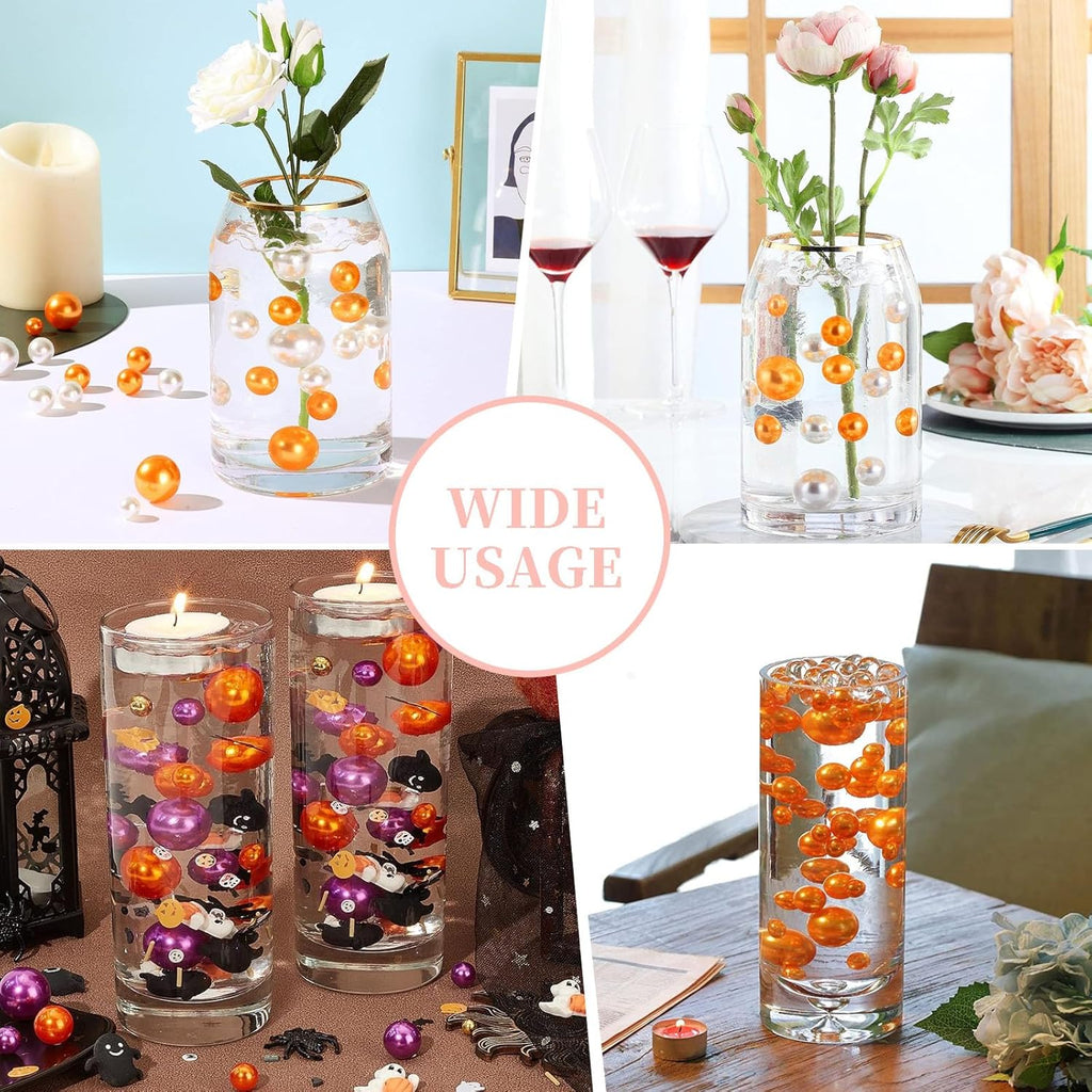 100PCS Orange Faux Pearls Beads for Centerpiece Vases, Vase Filler Faux Pearls, No Holes Filler Beads for Party Anniversary Birthday Wedding Thanksgiving Table Decor, 14/20/30mm