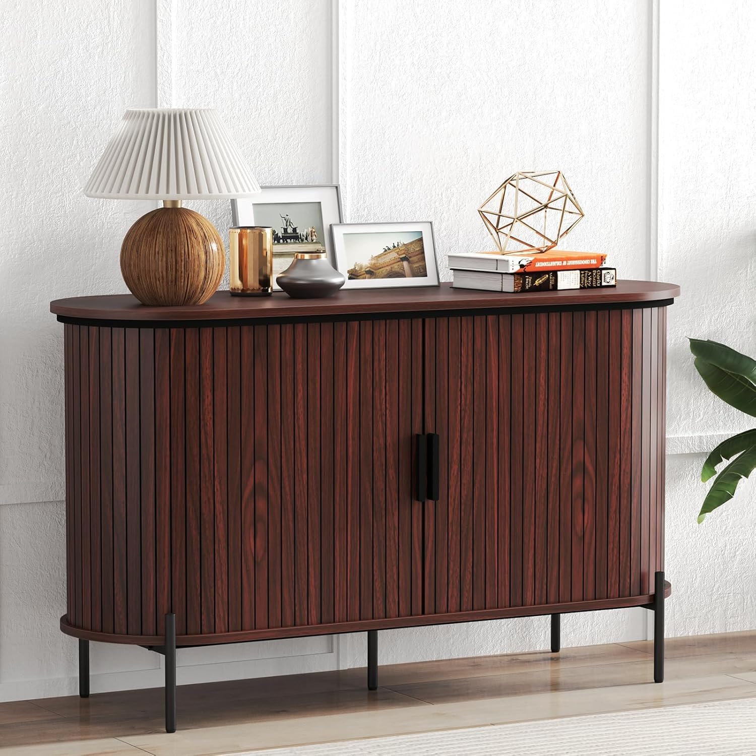 Simore Sideboard Buffet Cabinet with Storage, 47.2" Fluted Buffet Storage Cabinet with Doors and Adjustable Shelves,Entryway Cabinet for Living Room, Dining Room,Walnut