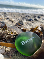 The Mermaid's Message I, Frosted Sea Glass Stones, Six Inspiring Words in Beach Colors, by Lifeforce Glass.