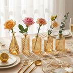 12 Pcs Clear Bud Vases Set, Small Vintage Glass Clear Bud Flower Vases Bulk Multiple Shape Cute Mini Glass Bottles Vases for Rustic Wedding Centerpieces Table Decorations and Home Decor (12, Gold)