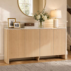 CHITA 61" Sideboard Buffet Cabinet with Storage, Living Room Accent Cabinet with Doors and Adjustable Shelves, for Bar, Kitchen, Oak - Faux Marble