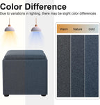 Joveco Storage Square Ottoman with Tray, Small Linen Foot Rest Stool Cube, Coffee Table for Dorm Living Room Bedroom, Denim Gray