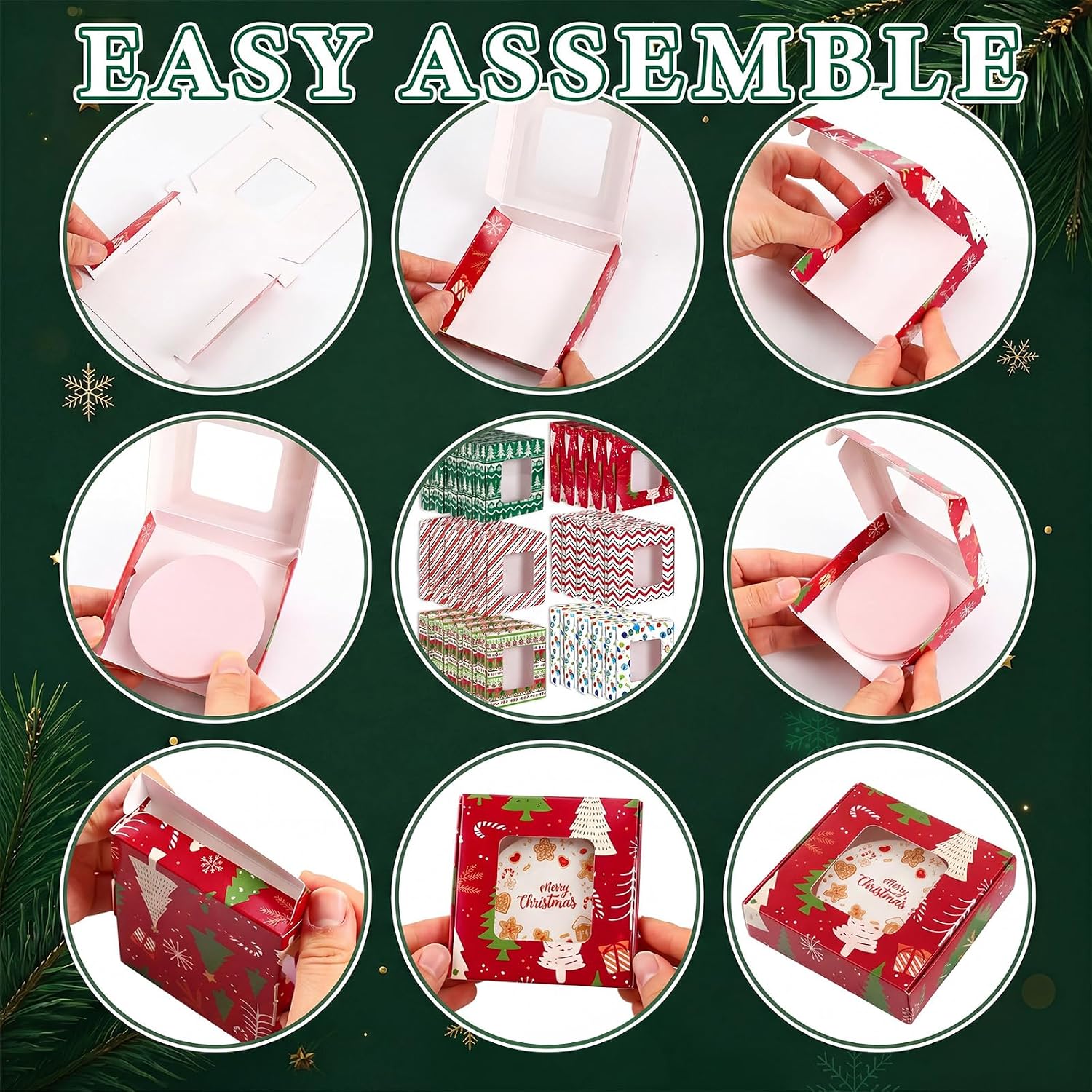 Gersoniel 30 Pcs Christmas Sublimation Ornaments Gift Boxes 3.54"x3.54"x0.7" Christmas Packaging Boxes with Window Sublimation Ceramic Discs Gift Wrapping for Festivals Holidays Xmas(Whimsical)