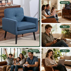 Vogue Furniture Direct Mid Century Accent Chair, Fabric Modern Chair with Wooden Frame, Cozy Armchair Reading Chair with Comfy Back for Apartment, Living Room, Bedroom, Small Space, Corner, Blue