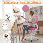 POWERSTONE Drafting Chair, Ergonomic Tall Office Chair for Standing Desk with 3IN Thick Cushion, Flip-up Arm, Adjustable Back Support & Footrest Workbench Rolling Stool Computer Chair (Rose Red 1PCS)