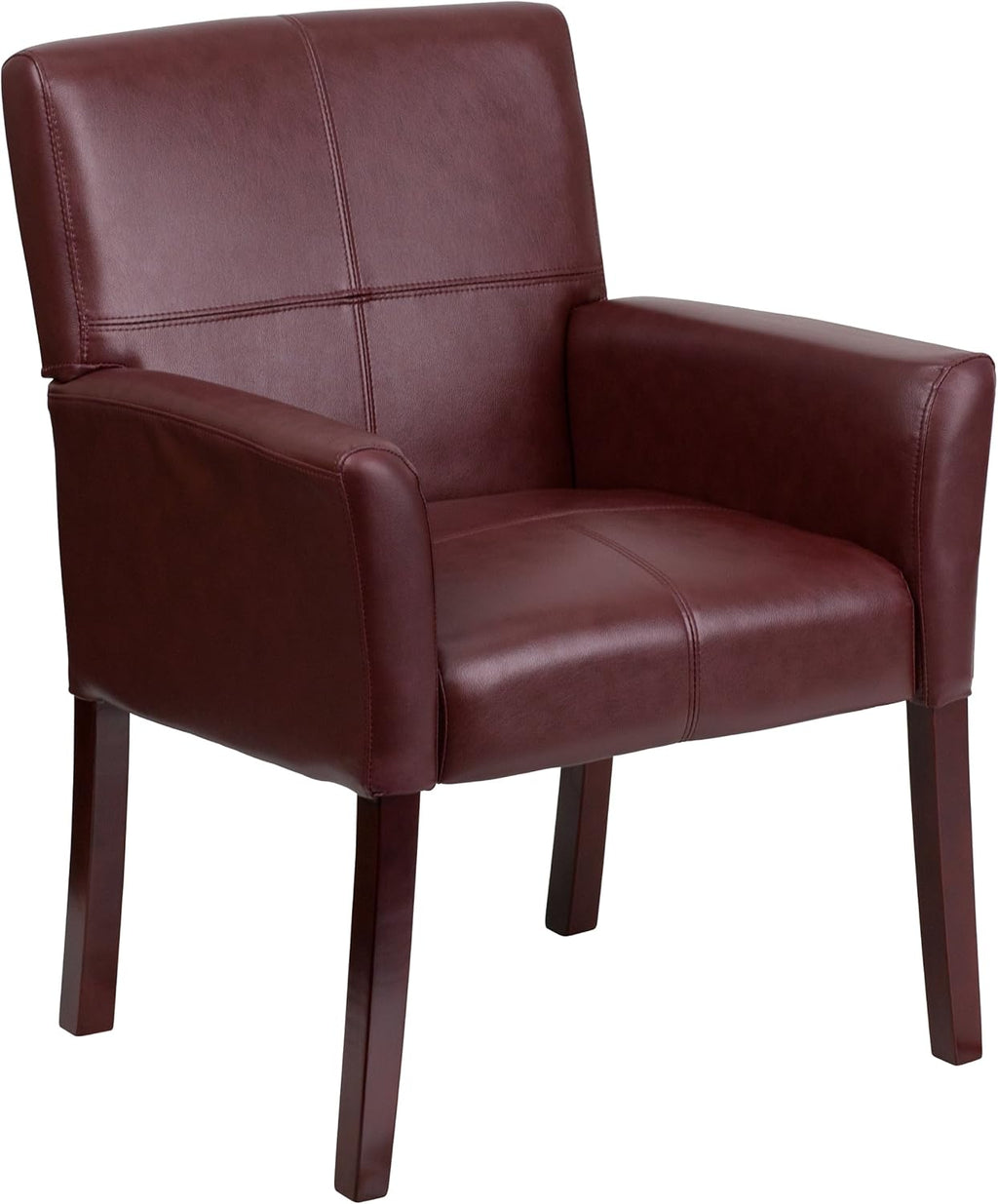 EMMA + OLIVER Burgundy LeatherSoft Executive Side Reception Chair with Mahogany Legs