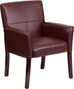 EMMA + OLIVER Burgundy LeatherSoft Executive Side Reception Chair with Mahogany Legs