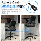 Primy Drafting Chair Tall Office Chair with Flip-up Armrests Executive Ergonomic Computer Standing Desk Chair with Lumbar Support and Adjustable Footrest Ring (Black)