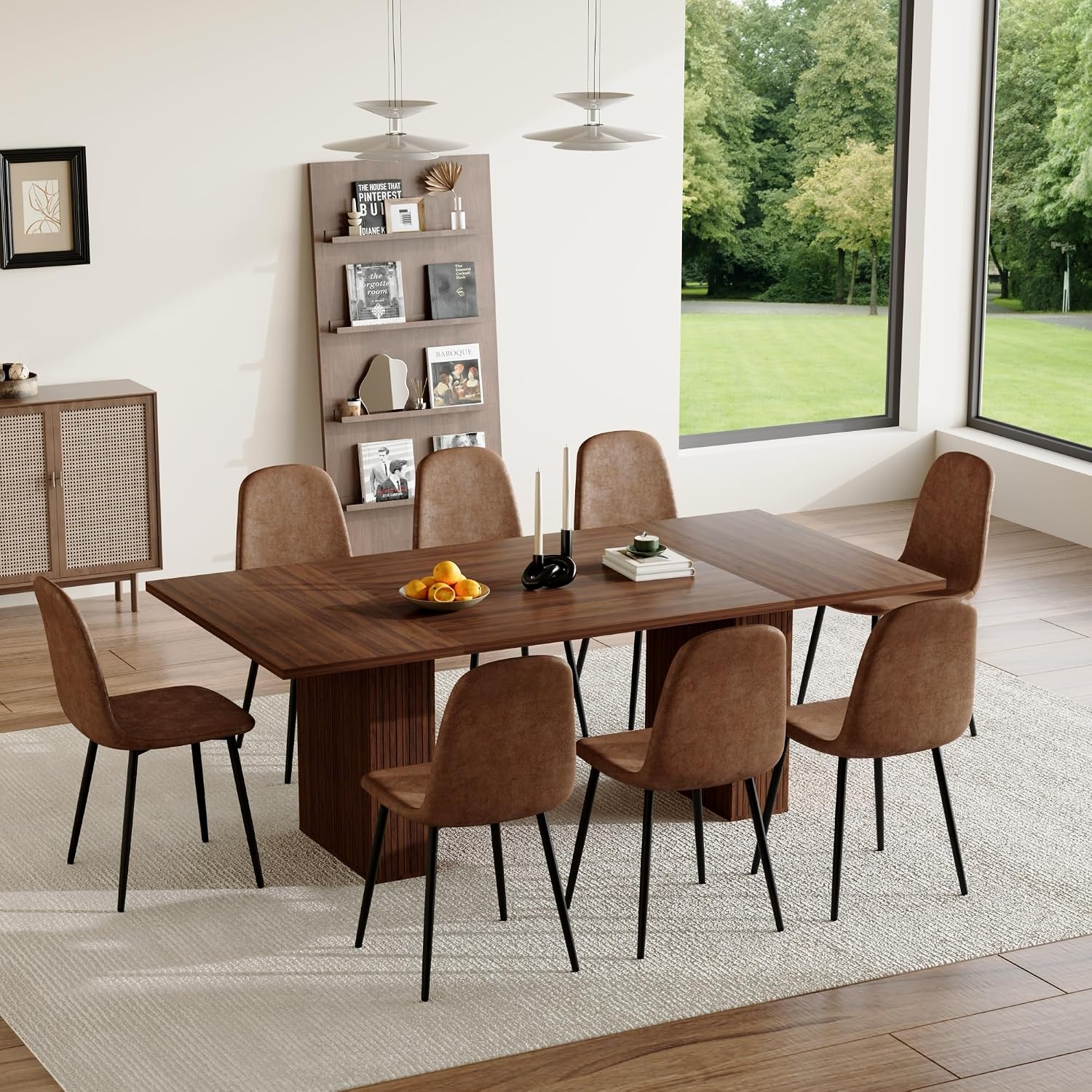 79" Wood Dining Table, Walnut Brown Wood Grain
