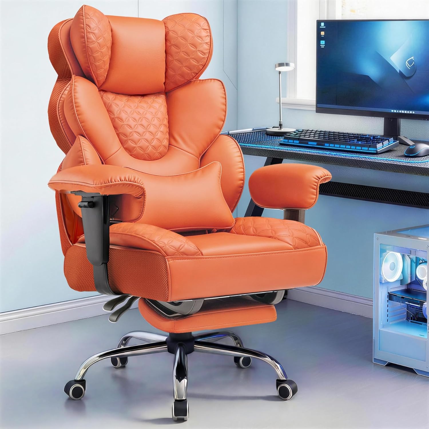 GTPLAYER Big and Tall Gaming Chair Ergonomic Heavy Duty Office Chair Racing Seat with Adjustable Lumbar Pillow Footrest 150° Reclining Thickened Armrests Breathable Mesh for Esports/PC Gaming
