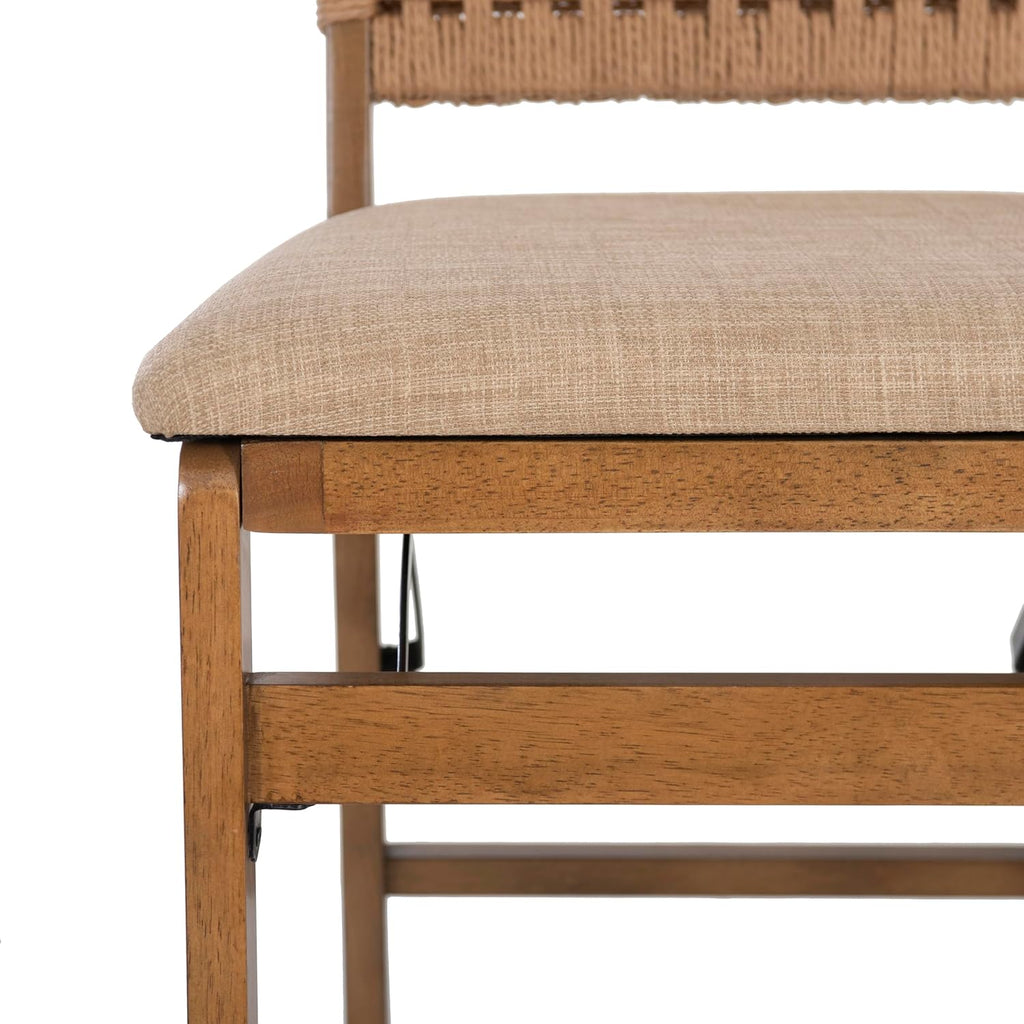 Linon Bennett Natural Folding Chair with Woven Rope Back and Linen Upholstered Seat Set of 2