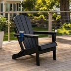Foldable Adirondack Chair Set of 2/4/6, HDPE Outdoor Patio Chair with Cup Holder & Phone Slot, Heavy Duty 380 lbs, Metal Limit Chain, Space Saving Folding, Multiple Colors (4, Black)