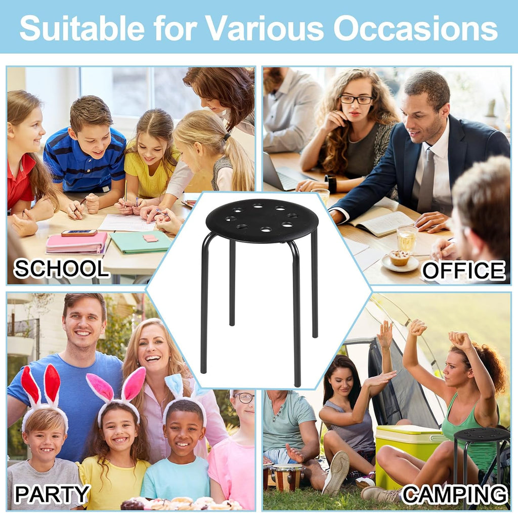 Tuanse 10 Pcs Stacking Stools Set with Metal Frame 17.72'' Portable Stackable Plastic Backless Stool with Round Top for Adult Office Home Kitchen(Black)
