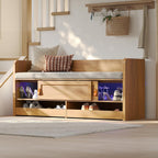 STO'SENSE Premium Entryway Bench with Storage & Invisible UV Shoe Care Modern Oak Mudroom Bench with Hidden Sliding Doors & Pop-Out Drawers Upholstered Seating, 47" (Oak)