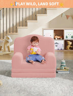 IDEALHOUSE Kids Sofa Chair, Sherpa Convertible Toddler Couch with Washable Cover, Crown Design Comfy Children's Reading Chair, Fold Out Sofa Bed for Playroom, Nursery, Girls & Boys