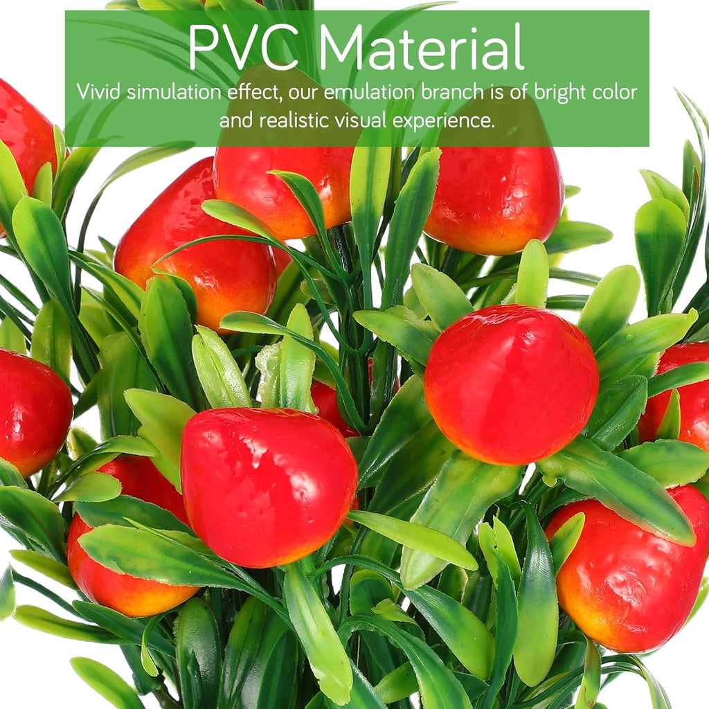 Veemoon 6 Pcs Artificial Strawberry Stems, 10.61 Inch Fake Red Berry Branches Plastic Fruit Picks, Faux Plants Floral Arrangement Centerpieces for Home Kitchen Vase Wreaths Summer Party Decor