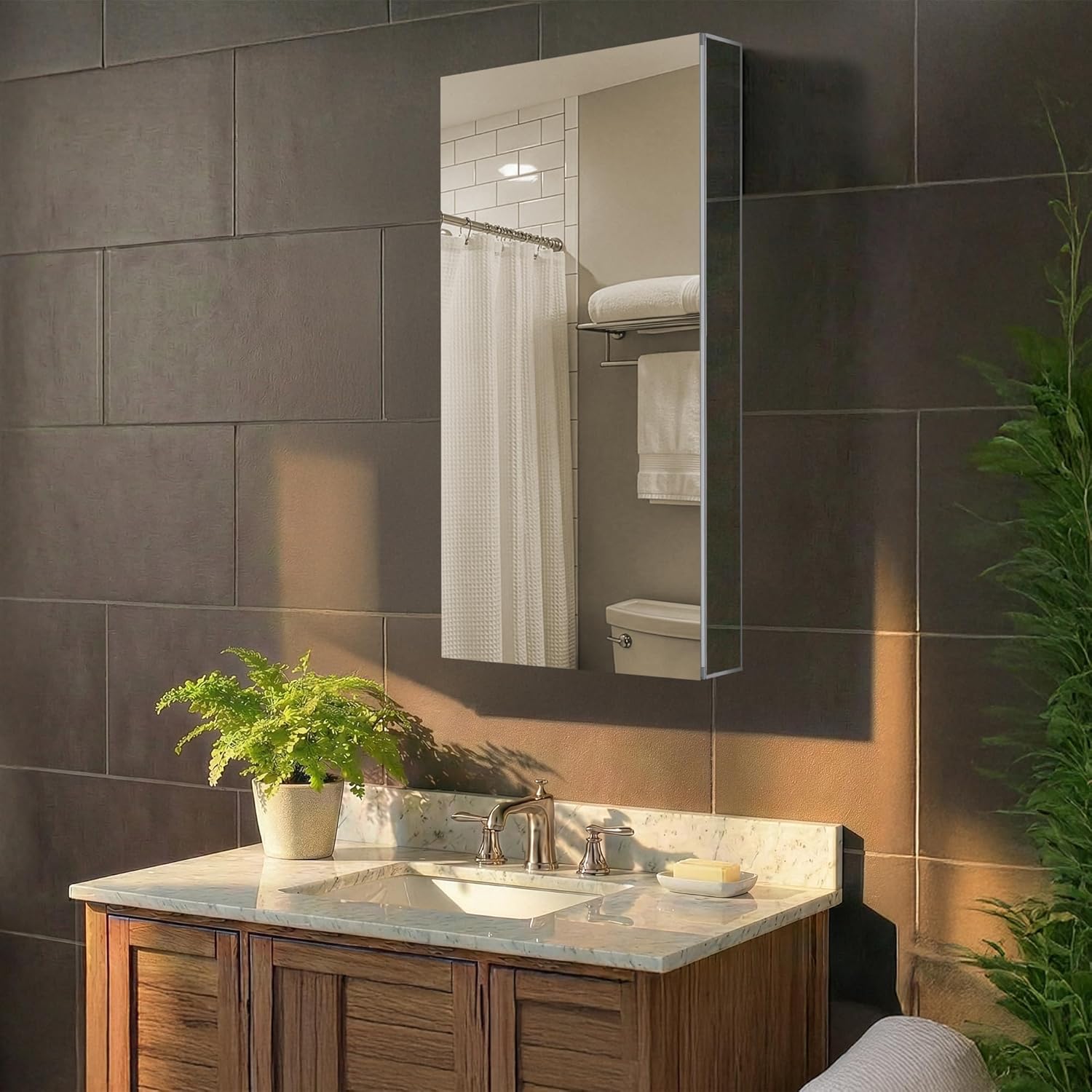 Fine Fixtures Bathroom Medicine Cabinet, Aluminum, Recessed/Surface Mount, Right/Left Hinged, Mirrored Interior (20 x 40)