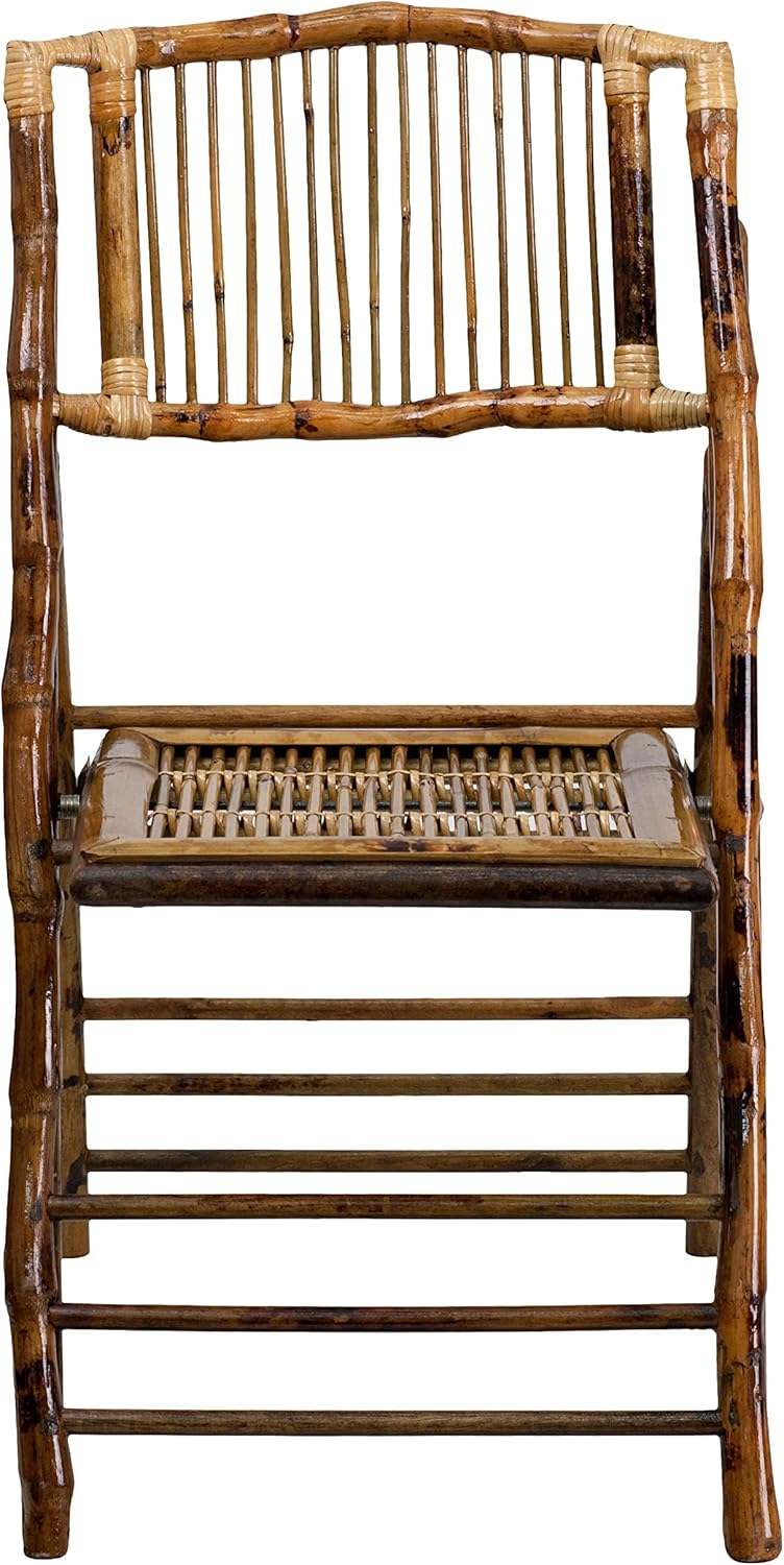 Flash Furniture Folding Bohemian Bamboo Chairs with Curved Backs, Modern Bamboo Folding Dining Chairs, 300 lb. Static Weight Capacity, Set of 2