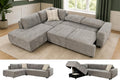 THSUPER 104'' L Shaped Sectional Sleeper Couch with Storage Chaise, Chenille Sectional Sofa with Pull Out Bed and Storage Loveseat, 4 Seater Comfy Couches for Living Room (Light Grey)