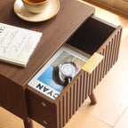 AWASEN Night Stand, Small End Tables Living Room, Mid Century Modern Nightstand Accent Bedside Table with Fluted Drawer for Bedroom and Small Space, Walnut Brown