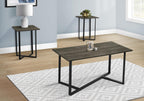 Table Set, 3pcs Set, Coffee, End, Living Room, Dark Brown Laminate, Black Metal,