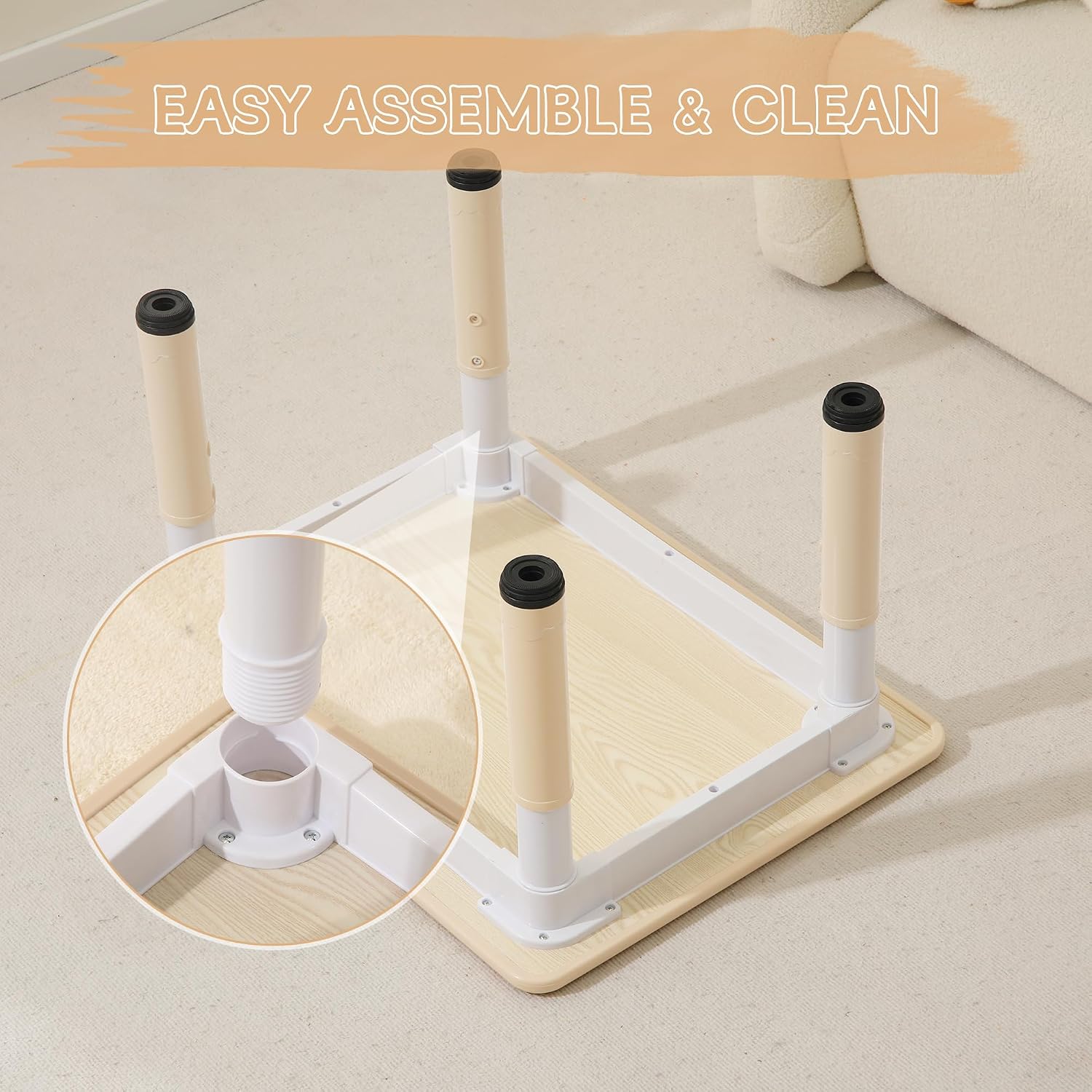 Height-Adjustable Kids Table and Chairs, 31.5''L x 23.6''W Toddler Table and 4 Chairs Set with Anti-Slip Foot Covers, Children Activity Table for Ages 2-10, Graffiti Desktop