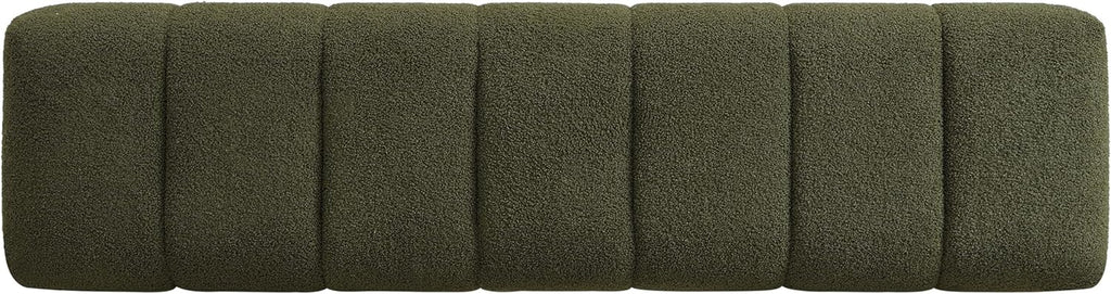 Merax 64" Upholstered Boucle Dining Bench Entryway End of Bed Ottoman Bench for Living Room Bedroom Dining Room, Wood Leg, Bear 300 LBS, No-Assembly (Green)