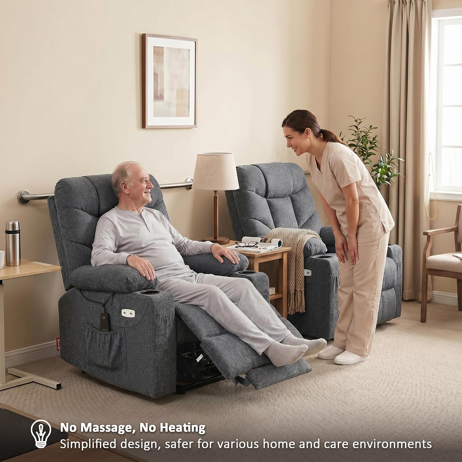 MCombo Power Lift Recliner Chair for Elderly, Electric Lift Chair with Extended Footrest, USB Ports, Cup Holders, Fabric 7287 (Dark Gray, Medium)