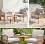 Outdoor Accent Chair, Patio Lounge Chair Set of 2, Hand-Woven Rope with Waterproof Cushions, All-Weather Patio Accent Chairs for Garden, Balcony, Poolside, Grey+Mocha Rope