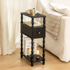 MaxSmeo Black Narrow Side Table, Narrow End Table with Storage, Skinny Small Nightstand with Drawer for Bedroom, Living Room, Small Spaces (Black)
