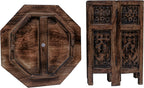 End Tables for Living Room– Hand Carved Vintage Boho Folding Side Tables for Small Spaces, Entryway, Living Room, Bedroom – No Tools Assembly, 18"x18" Octagon, Scorch Burnt Finish