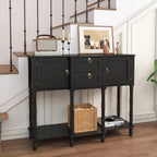 Black Entryway Table with Storge, Mid-Century Modern Console Table with 2 Drawers, Retro Narrow Long Behind Couch Sofa Table for Living Room, Foyer, Hallway