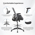 BOLISS 400lbs Mid Back Mesh Ergonomic Drafting Chair for Standing Desk Office Wide Chair Built-in Lumbar Support Big Adjustable Foot Ring Height Adjustable Armrest (Black)